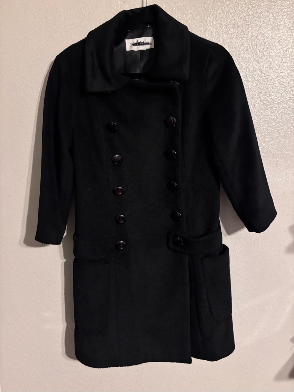 MaxMara Vintage Black Double-Breasted Pea Coat ** see descript for measurements